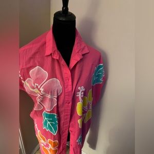 Vintage hot pink, floral ,tie dye top by brand Jino Jok (P2P 28)